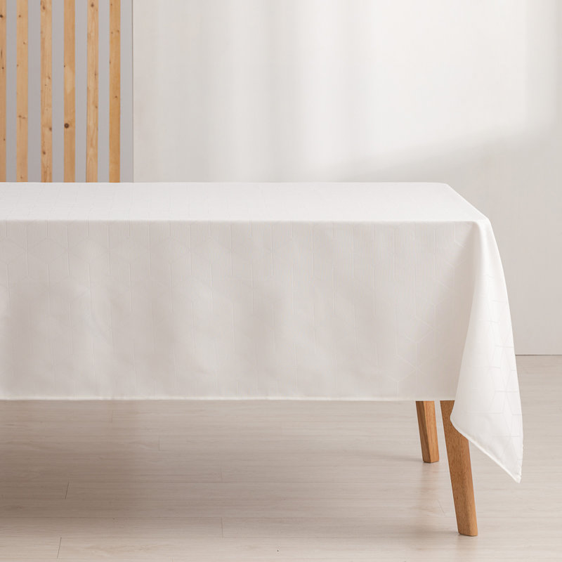 Heslington Geometric Cotton Tablecloth, 180cm W x 140cm L, White