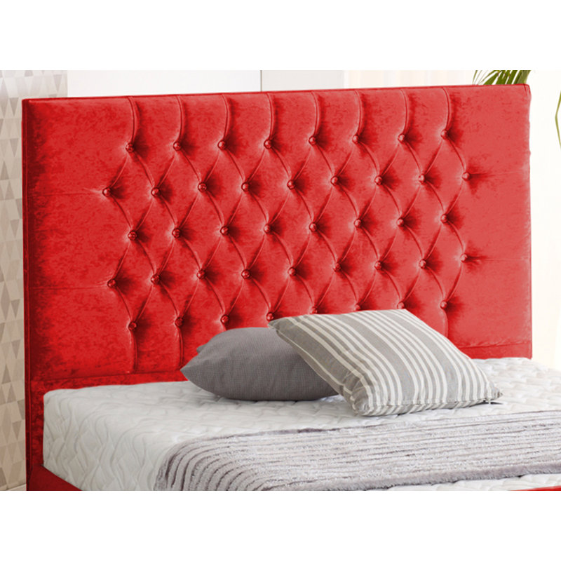 Lula Upholstered Bed, Single (3'), Red Crush Velvet