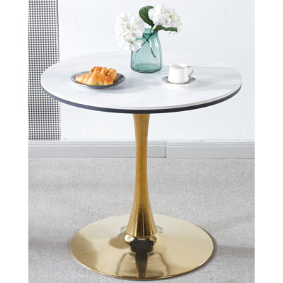 Table tulipe 31,5 "de style Mid-Century - Pieds de table en métal à finition dorée et blanche pour 2 à 4 convives.