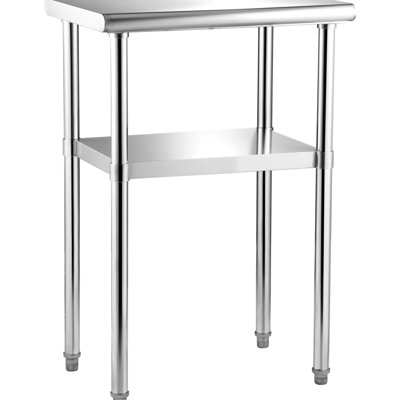 Poste de travail robuste en métal 24 x 18 po, tablette supérieure de 400 lb, tablette inférieure réglable, approuvé pour la table de préparation en acier inoxydable Yard 36, capacité de charge de 600 lb, rangement, restaurant et cuisine