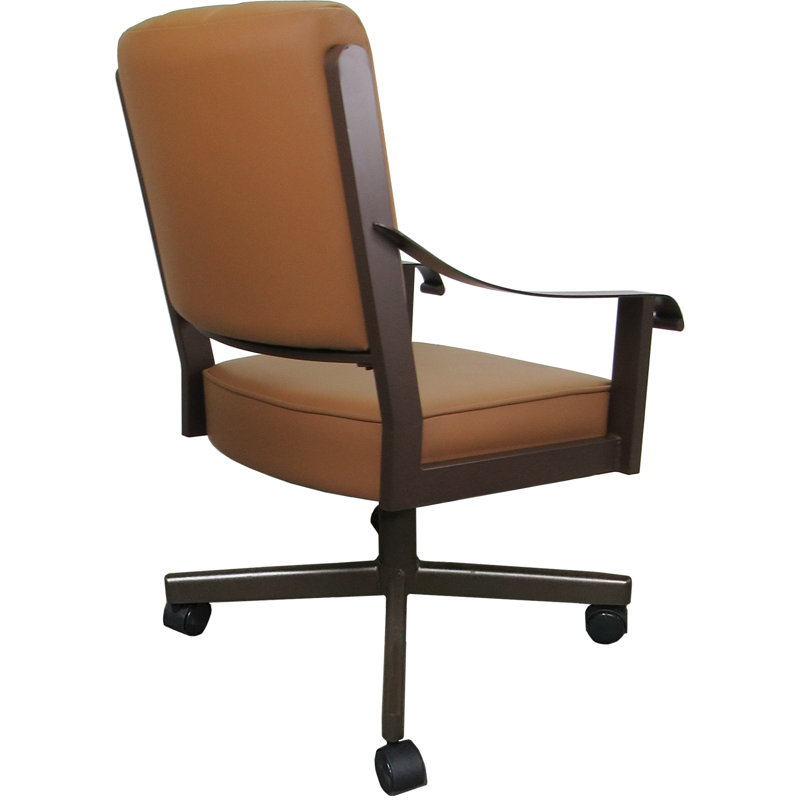 Leather Metal Dining Caster Chair Swivel Tilt, Brown , Brown