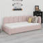 Lit de jour simple rembourré avec lit escamotable en dessous, lit de jour simple avec lit gigogne escamotable, lit de jour avec tête de lit souple et structure à lattes en métal pour la chambre à coucher-823633613