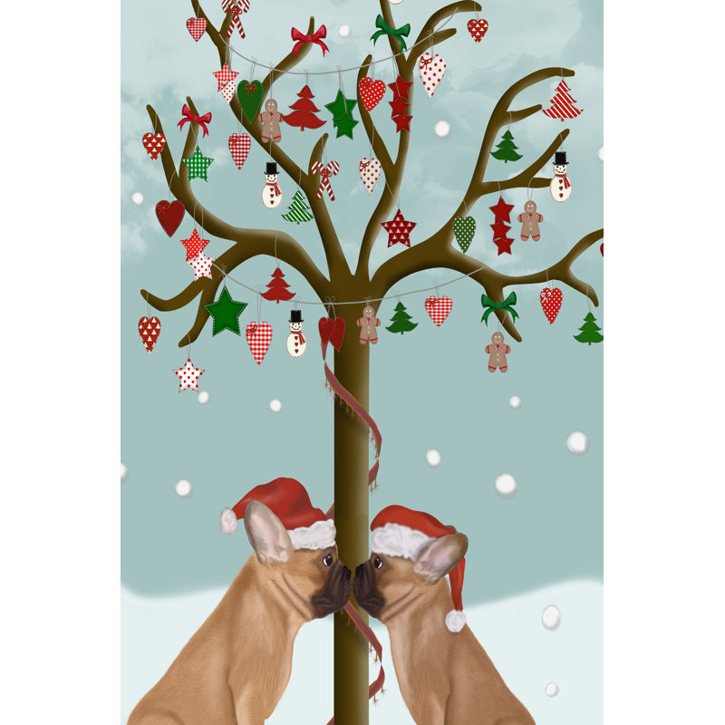 French Bulldogs And Christmas Tree by Fab Funky - Wrapped Canvas Print, 76cm H x 51cm W