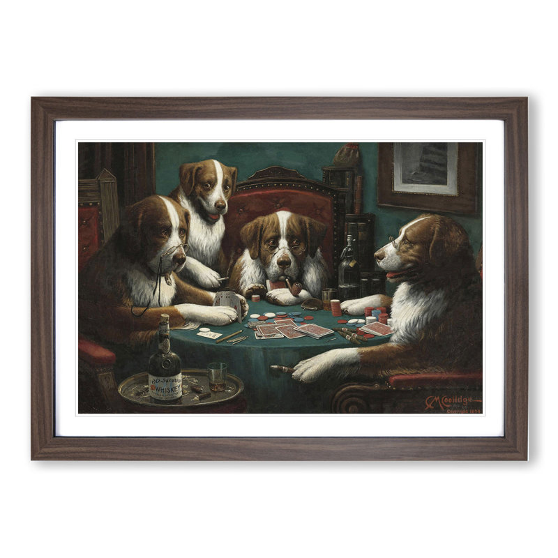 Dogs Playing Poker by Cassius Marcellus Coolidge - Framed Print, Walnut Framed, 27cm H x 36cm W x 2cm D