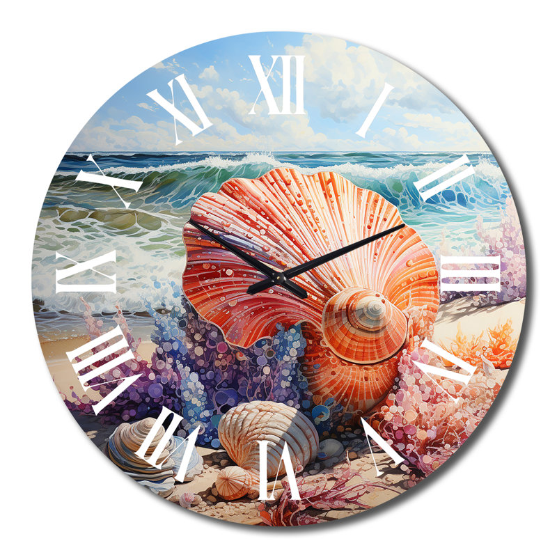 Horloge murale Beach Seashell Symphony Pointillism, Grand