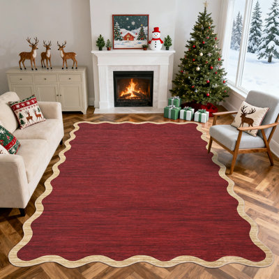 Tapis moderne lavable 8 x 10 grands tapis pour la chambre à coucher du salon, tapis antidérapant doux à poils courts festonnés pour salle à manger, salle de jeu, dortoir, rouge