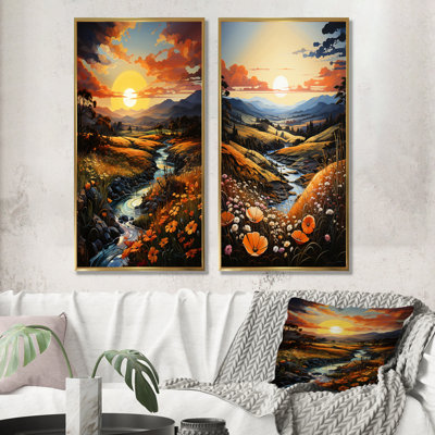 Meadow Stream At Sunrise - Ensemble de 2 impressions sur toile Meadow