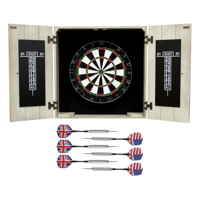 Ensemble de jeu de fléchettes et d'armoires à poils de 18 po Hathaway - Comprend un panneau de sisal auto-réparable, un anneau extérieur amovible, des tableaux de pointage en craie et des fléchettes à pointe en acier - Accessoires de jeu de fléchettes complets - Timberwood