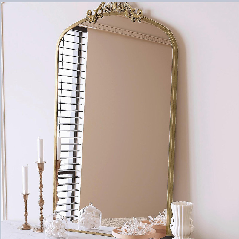 Wall Mirror 43x24 Inch Vintage Ornate Arched Floor Mirror Metal Framed Mirror Dressing Mirror