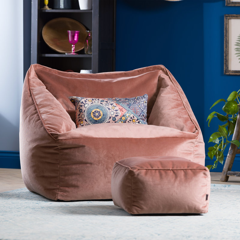 Natalia Velvet Armchair Bean Bag and Square Footstool, Dusk Pink