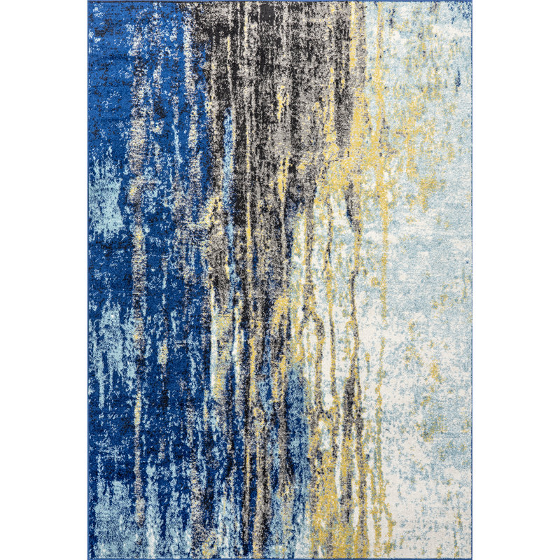 Tapis décoratif à motif abstrait bleu / noir pour le salon, la salle à manger, la chambre à coucher, le vestibule et la cuisine, bleu / multicolore
