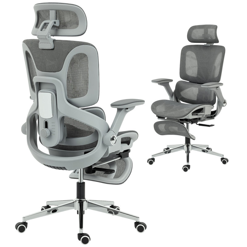 HOMCOM Ergonomic Office Chair High Back Mesh Desk Chair Footrest, Grey