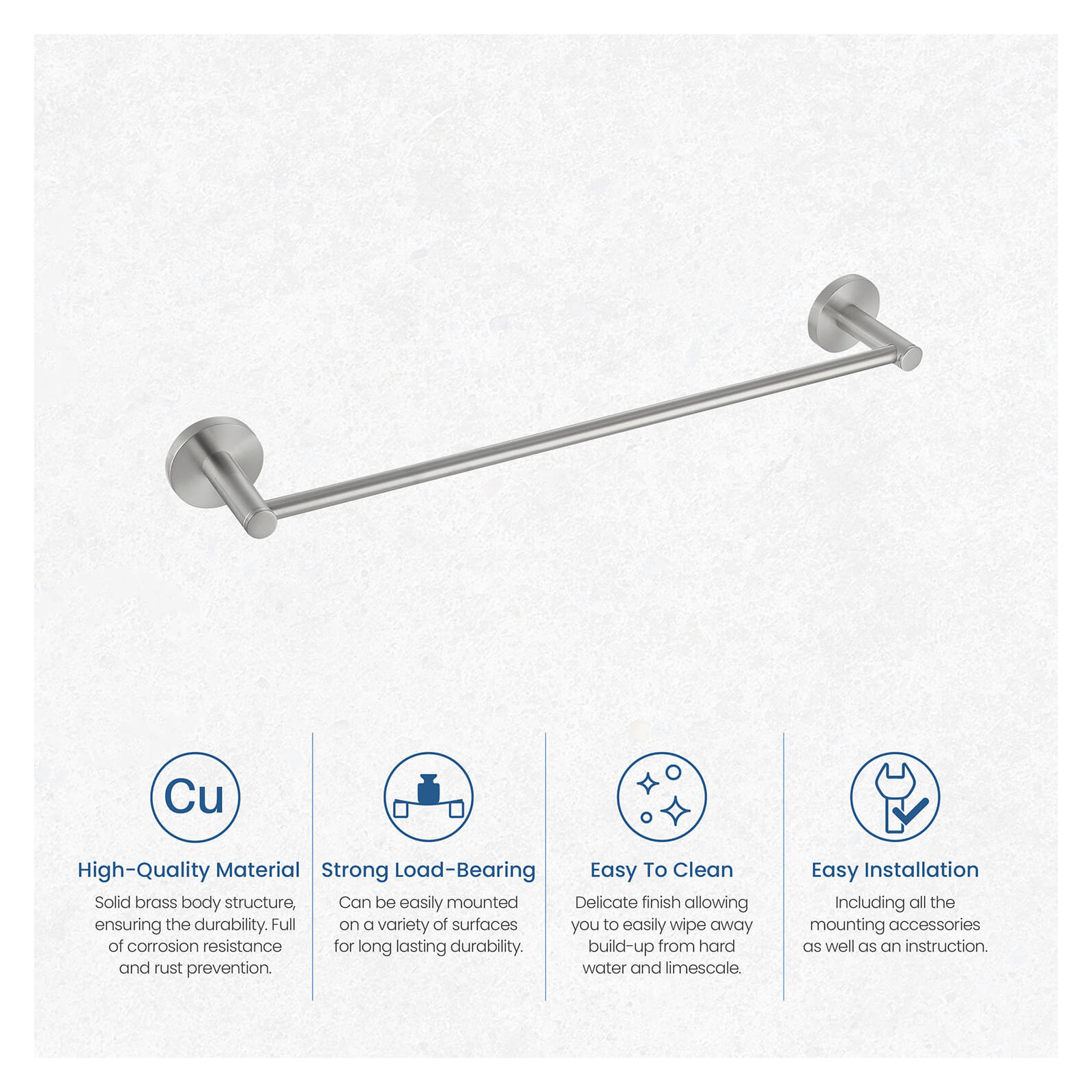 Wall Mounted Towel Bar, Brushed Nickel, 2.13" H x 19.81" W x 2.88" D