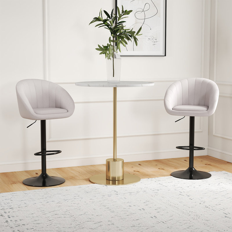 Swivel Upholstered Adjustable Height Bar Stool, Beige/Linen