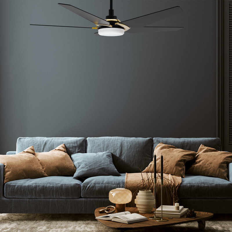 Ventilateur de plafond intelligent Woodrow de 52 pouces avec télécommande, ensemble d'éclairage inclus, fonctionne avec l'assistant Google, Amazon Alexa et les raccourcis Siri.