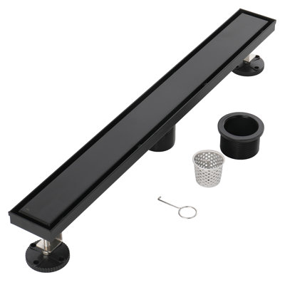 FINE FIXTURES Stainless Steel 24 inch Linear Shower Drain with Hair Trap and Tile Insert & Grate 2-in-1 Design