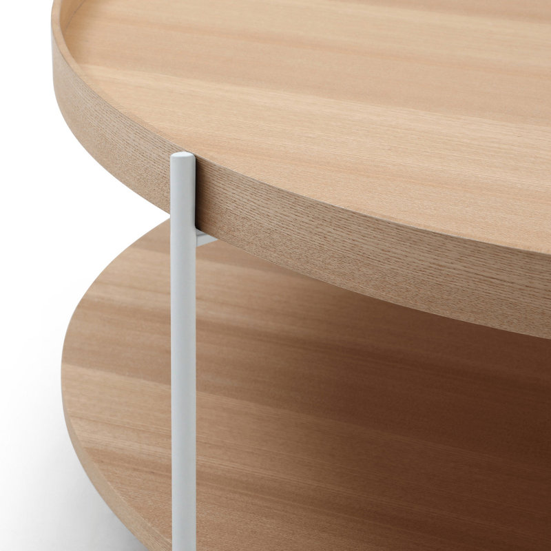 Table basse à 3 pieds avec tablette de rangement, H 14,96 po x l 35,43 po x P 35,43 po, Blanc, Naturel