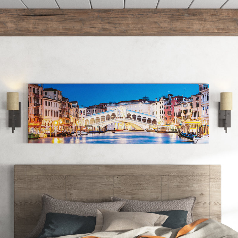 Rialto Bridge At Night, Venice by Matteo Colombo - No Frame Panoramic Print on Canvas, 152.4 cm H x 50.8 cm W x 3.175 cm D
