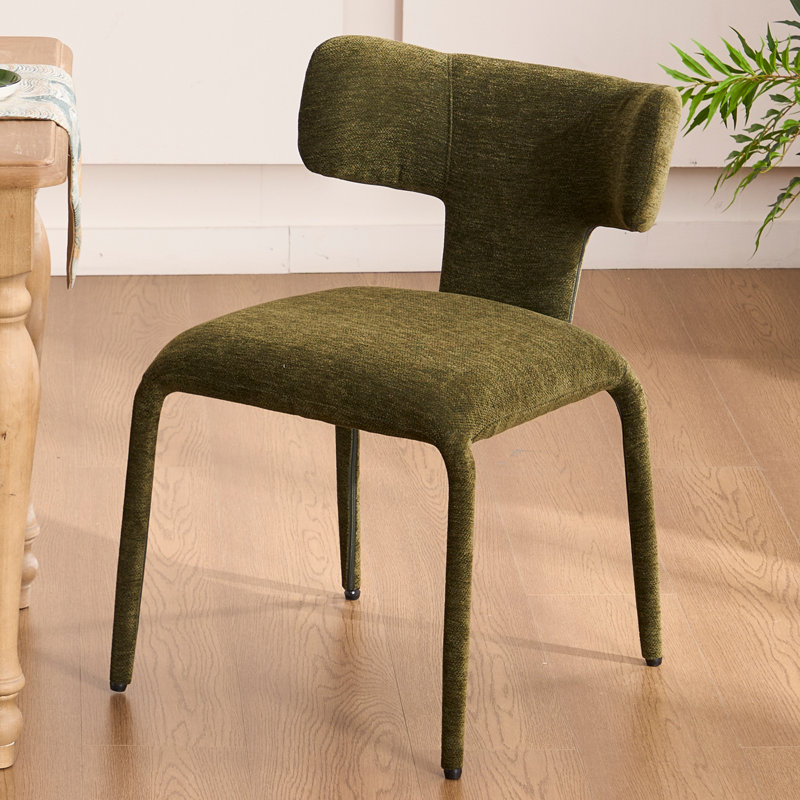 Chaises de salle à manger rembourrées en tissu de style scandinave moderne avec dossier incurvé en métal et chaises de salle à manger vertes