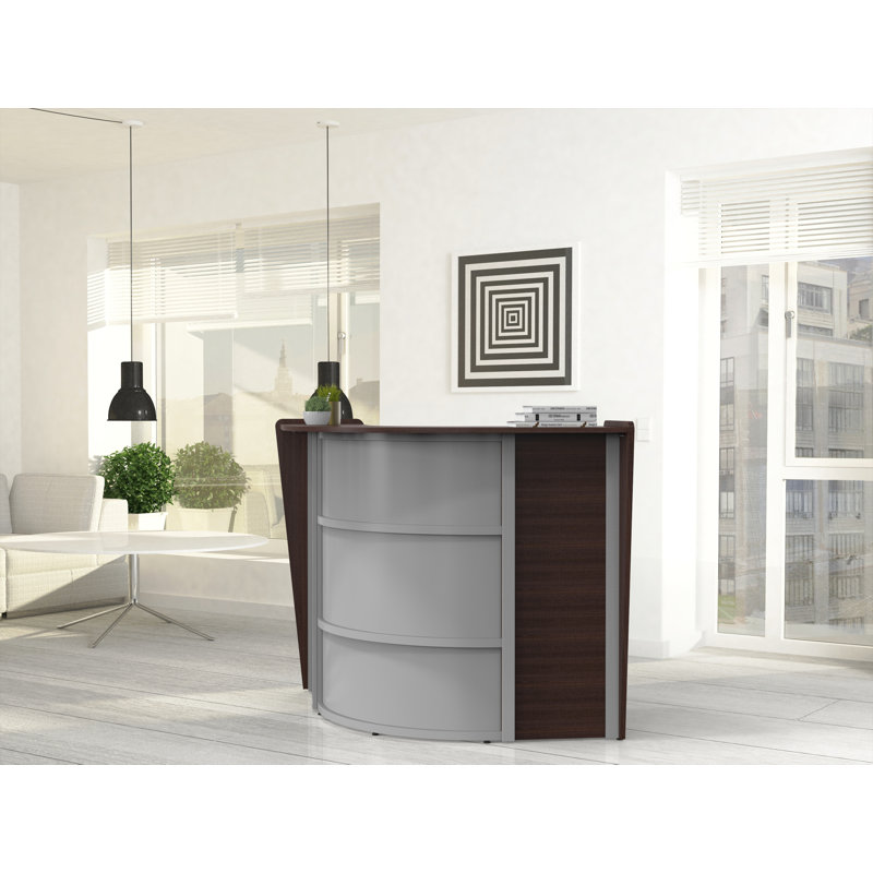 Ekow L-Shaped Synthetic Laminate Reception Desk, Mocha