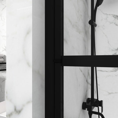 Black 180 Pivot Shower Screen Door, 55"X31.5", Tempered Glass, Energy Feature Glass Contemporary Style Design