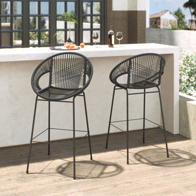 Ferrara Outdoor Patio Faux Wicker Barstool, Set Of 2 by Dovecove