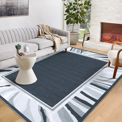 Tapis de style moderne avec motif imprimé Tapis ultra mince à poils courts, lavable à la machine, résistant aux taches, sans perte de poils, avec bords antidérapants pour le salon, la chambre à coucher