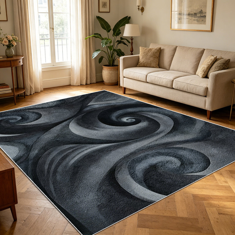 1PC Dark Grey Swirl Abstract Watercolor area rugs for Living Room, Soft and Comfortable, Suitable for all seasons, easy-to-maintain, machine washable Indoor floor mat, Under Table Farmhouse suitable for Dining Table, Bedroom, Entryway, Home Office,