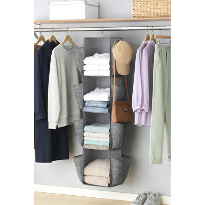 Rotating Closet Organizer With 5 Shelves And 30 Pockets, 360-Degree Swivel Hanger For Folded Clothes, Shoes, And Accessories, Durable Fabric Construction