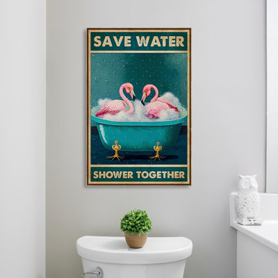 Flamingo Shower Ensemble - 1 pièce graphique Flamingo Shower Together sur toile, impression