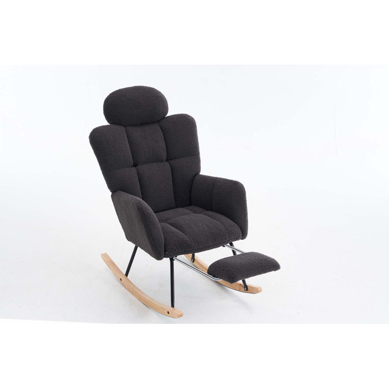 Teddy Fabric Upholstered Nursery Rocking Glider Chair, Black