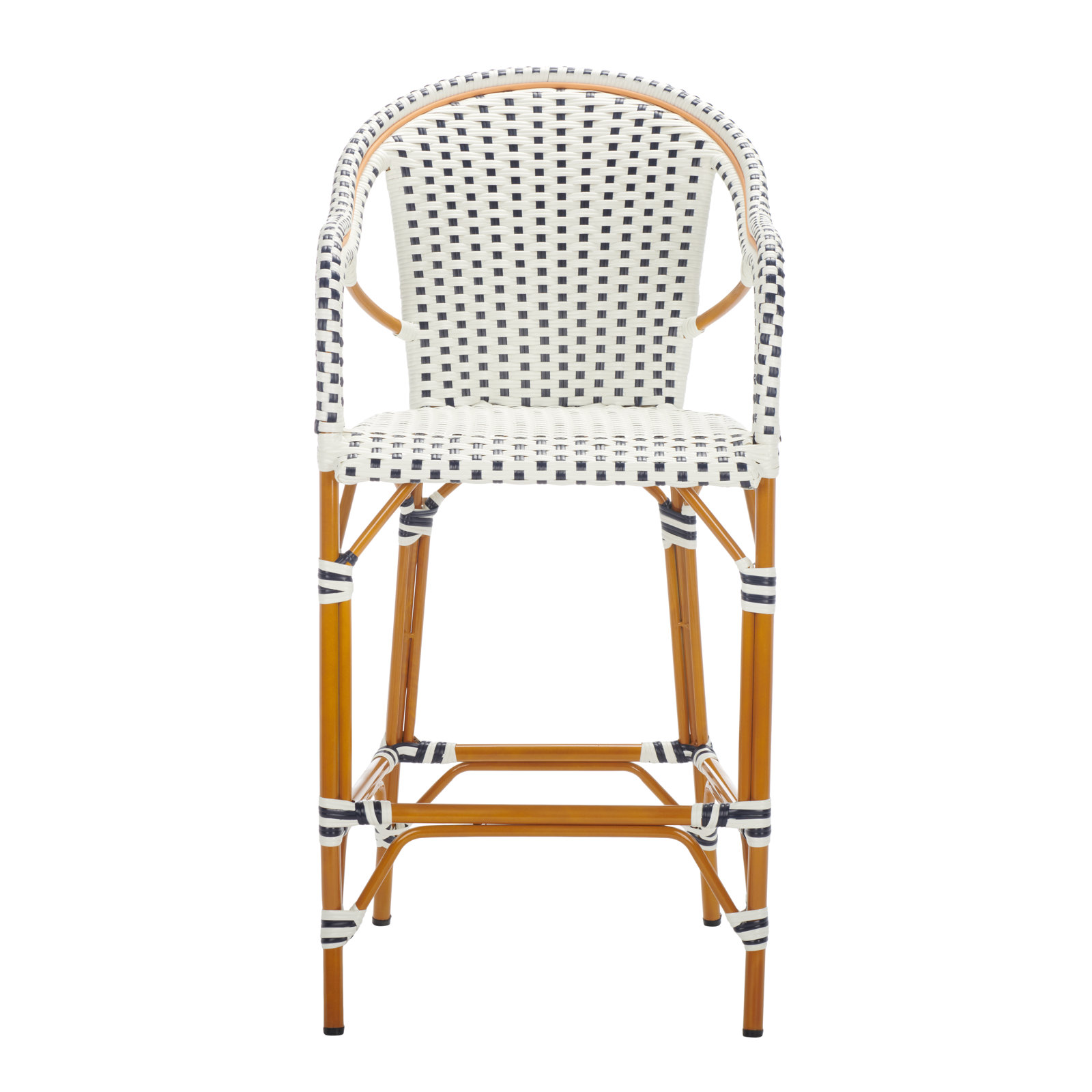 Popplewell 46.5'' Aluminum Outdoor Bar Stool, White/Navy, 29.5" H x 22.5" W x 25.5" D