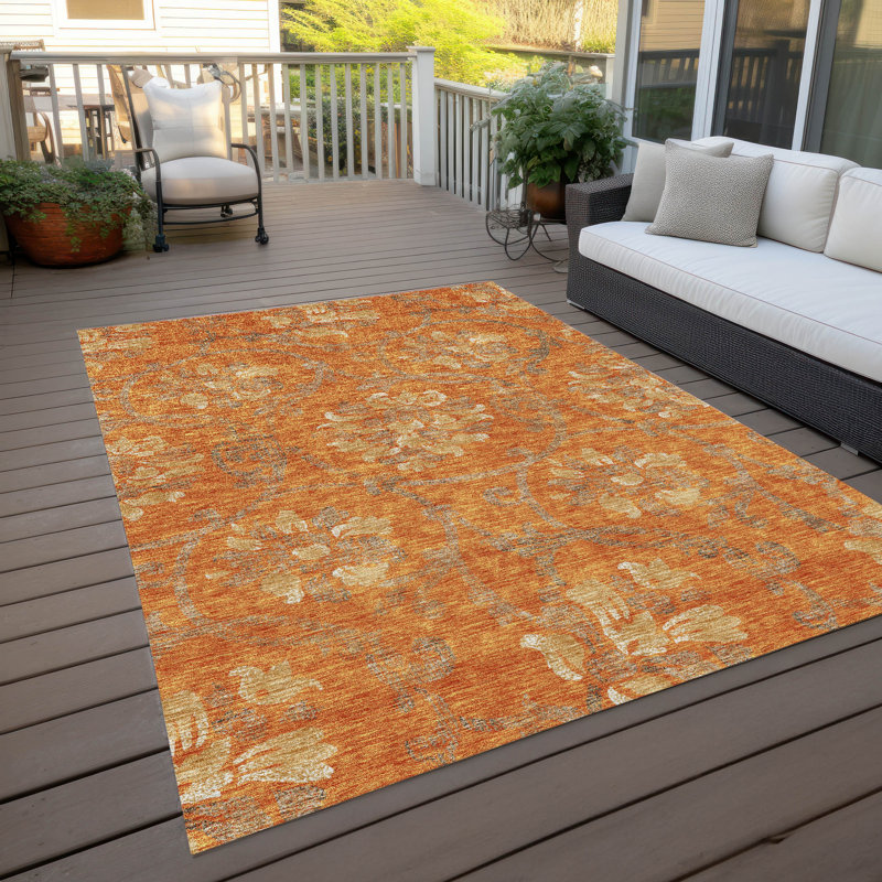 Steffie Washable Floral Indoor / Outdoor Rug, Rectangle 8' x 10'