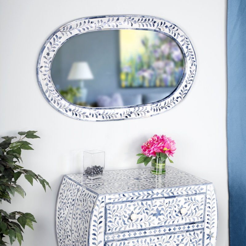 Trubadur Bone Inlay Oval Wall Mirror, Blue