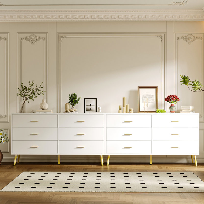 94"W 12 Drawer Dresser, White