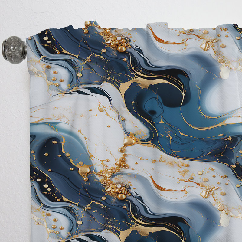Gold Veins And Blue Marble Pattern II - Glam Curtain - Velvet Room Darkening - 1 Panel, 52" W x 63" L