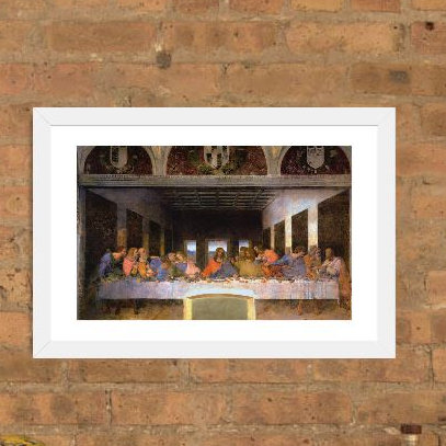 «The Last Supper, 1495-1498» par Leonardo Da Vinci, reproduction, Papier encadré blanc, H 24 po x l 32 po x P 1 po