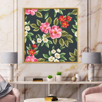 Fleurs rétro roses et rouges II - peinture sur toile