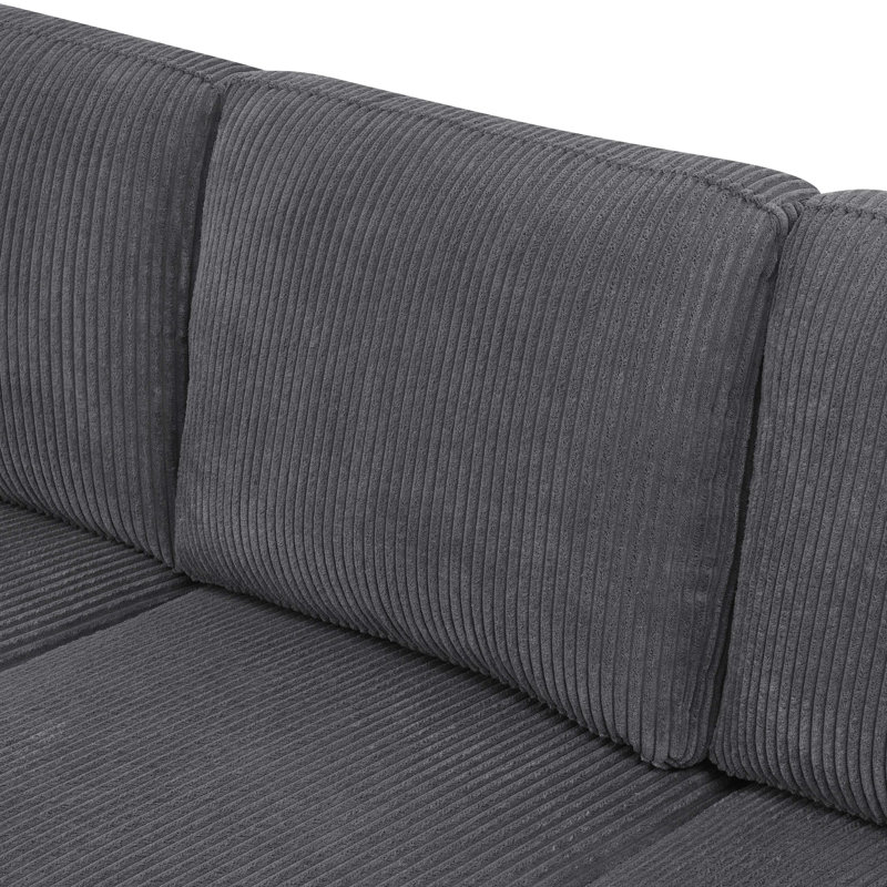 Canapé modulaire large avec repose-pieds Ranjeeta, Velours côtelé gris