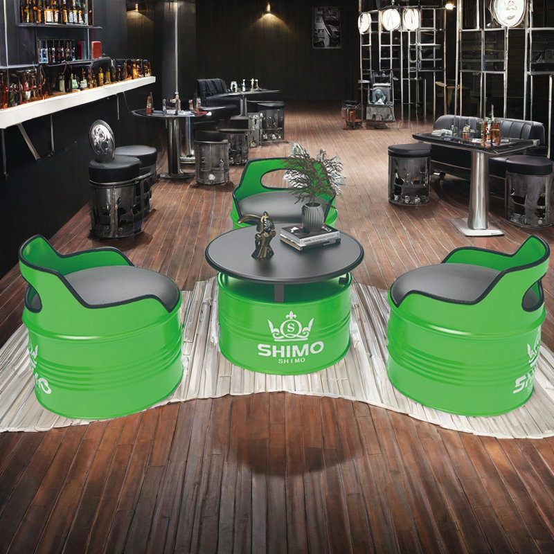 Table et chaises de style industriel, Vert, Vert / Noir