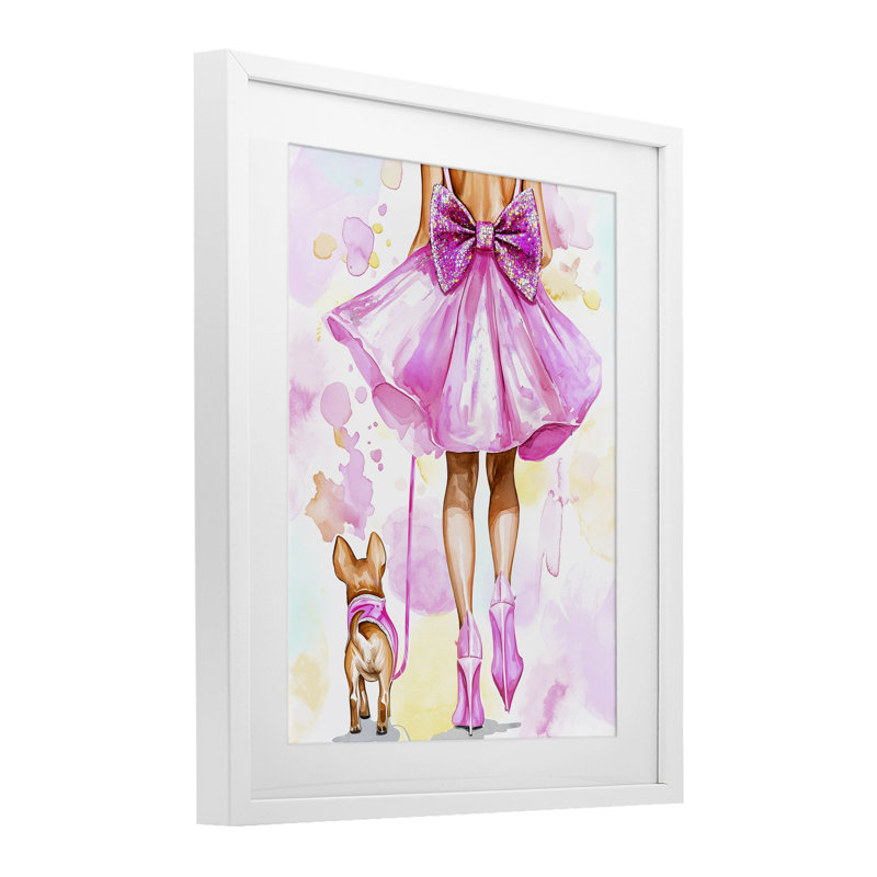 «Walking The Runway Gal», reproduction encadrée sous verre, design par Jess Stempel, H 21 po x l 17 po, Cadre blanc côtier