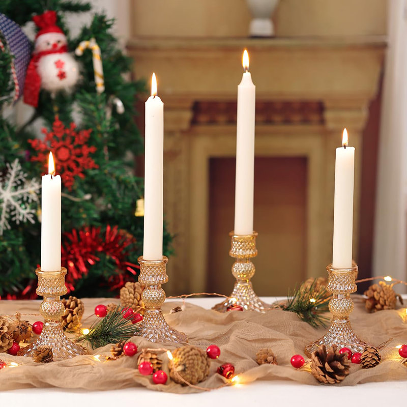4.1'' H Glass Fireplace Candlestick, Champagne Gold
