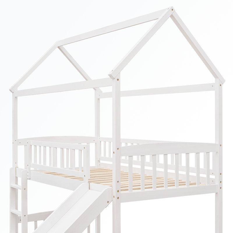 Lit mezzanine simple gris avec glissade, Blanc