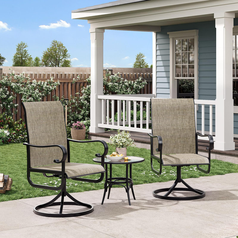 Set of 2 Patio Swivel Rocking Dining Chairs, 360° Swivel Outdoor Chairs with High Back and All-Weather Textilene Fabric for Backyard, Porch, Poolside, Lawn, and Garden