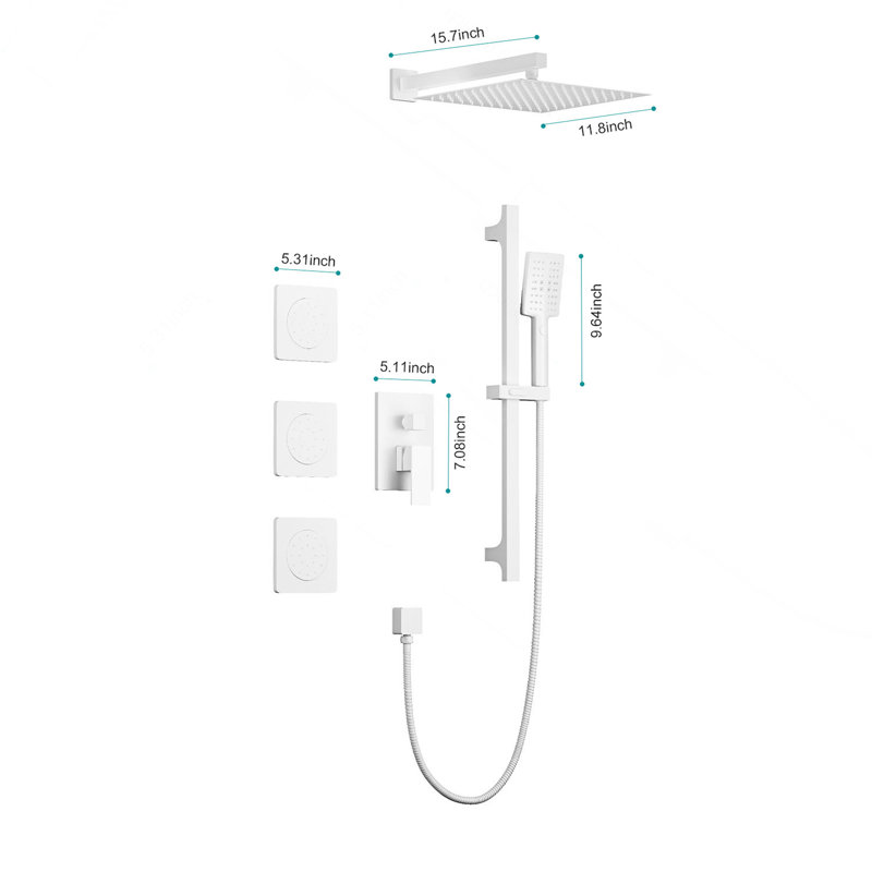 Système de douche complet avec pomme de douche à pluie, douche à main, barre coulissante, jets pour le corps et garniture de valve
