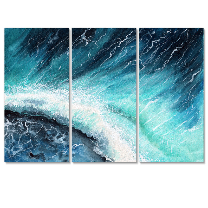 Bleu marine, vagues de l'océan avec écume de mer blanche I - impression sur toile nautique et côtière