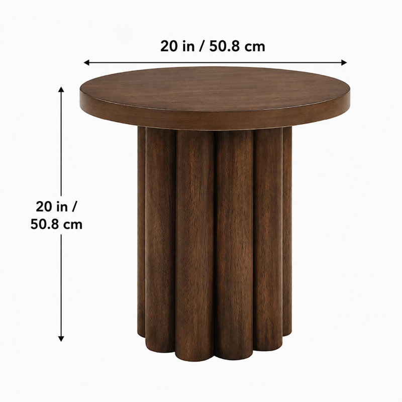 Table d'appoint ronde en noyer avec pied cannelé, table de chevet moderne pour salon, chambre ou salon