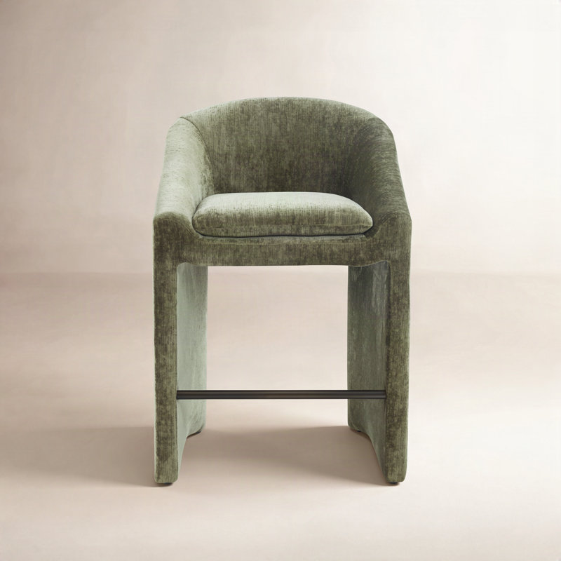 Kagan Chenille Counter Stool, Olive Green, Counter Stool (26.8" Seat Height)