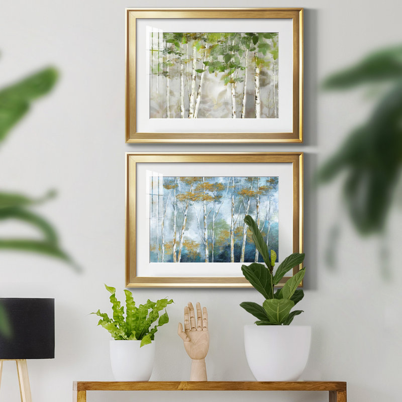 «Evergreen Forest», ensemble de 2 reproductions sur toiles encadrées, H 18,5 po x l 49 po x P 1,5 po, Or, Pas de tapis