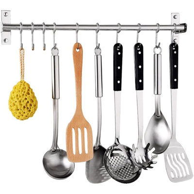 Kitchen Sliding Hooks, Stainless Steel Hanging Rack Rail Organize Kitchen Utensil Removable S Hook for Towel